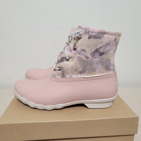 New Sperry Saltwater Duck Boots Metallic Camo Pink Blush Size 7 - Picture 4 of 10
